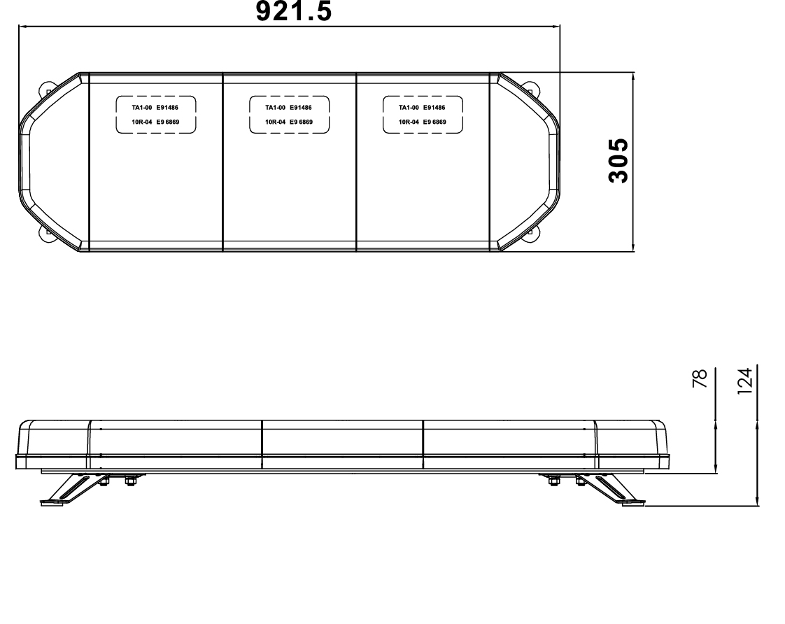 RCV9820 LED Amber Light Bar with Bolt Mount tech diagram